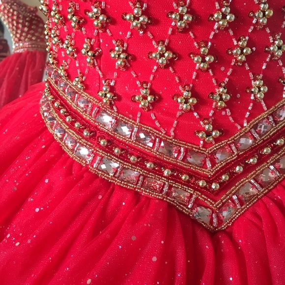 FREE SHIPPING Red Bejeweled Ballgown - Picture 3 of 8
